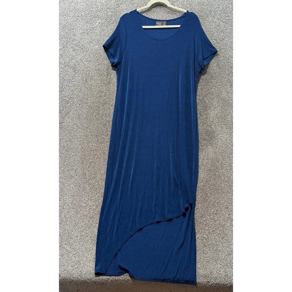Chicos Travelers Asymmetrical Maxi Dress Women 2 (L/12) Blue Slinky Knit